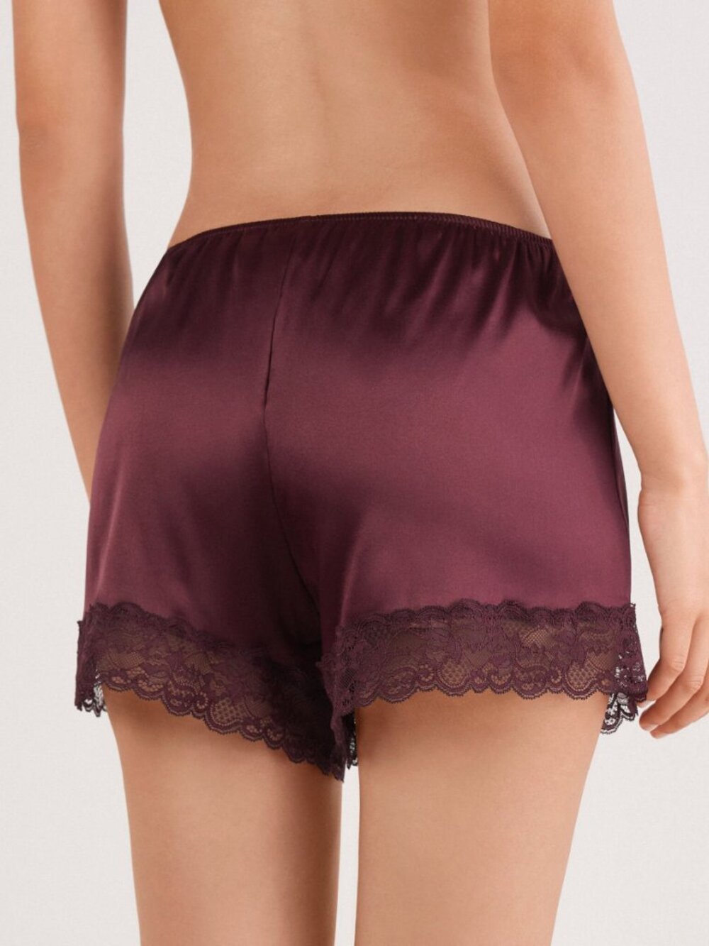 Intimissimi Silk Shorts with Lace (Dark Burgundy) - Picture 2 of 7